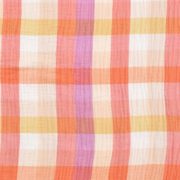 Baumwoll Musselin Karo, orange