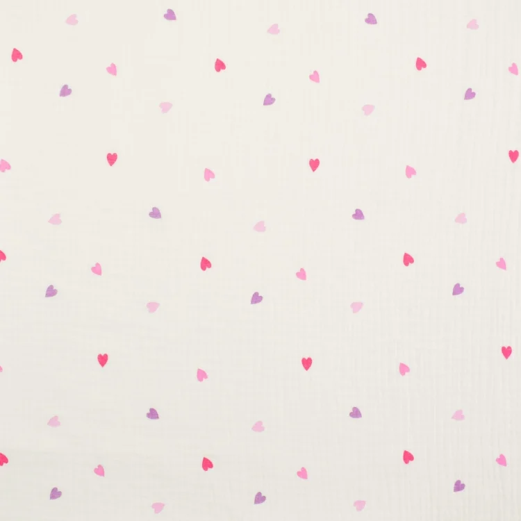 Baumwoll Musselin Polkadot Hearts, rosa