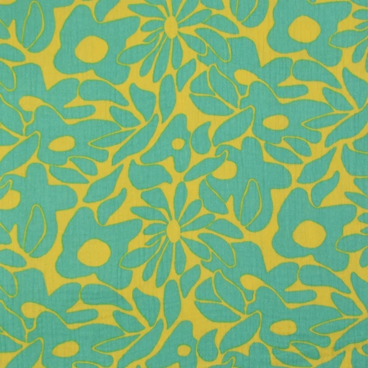 Baumwoll Musselin Sommerblumen, limette