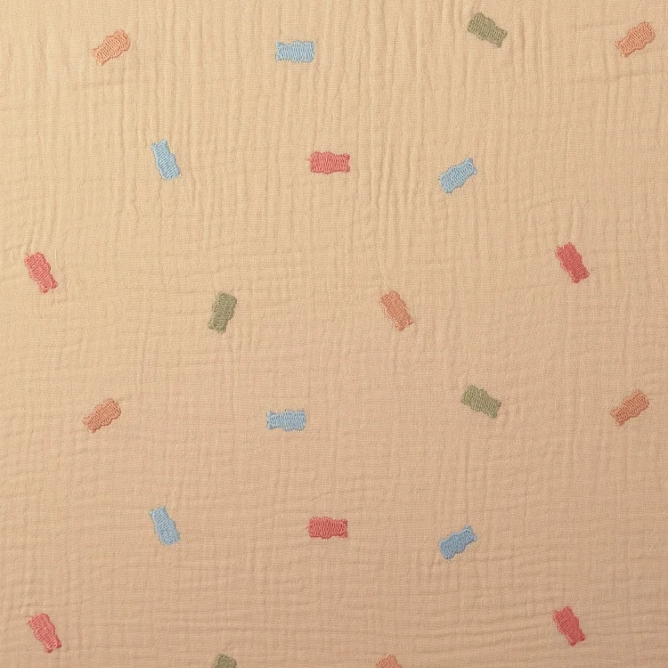Baumwoll Musselin Stickerei Bären, beige