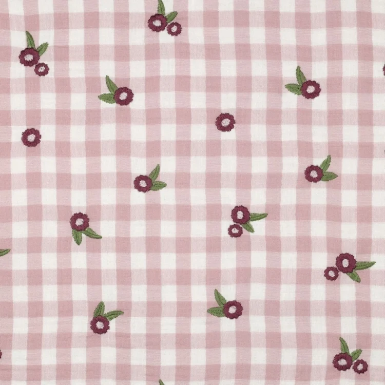 Baumwoll Musselin Stickerei Blumen-Karo, altrosa