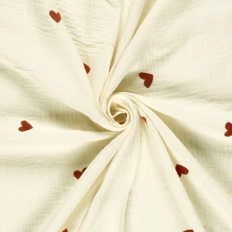Baumwoll Musselin Stickerei Lovely Hearts, wollweiß