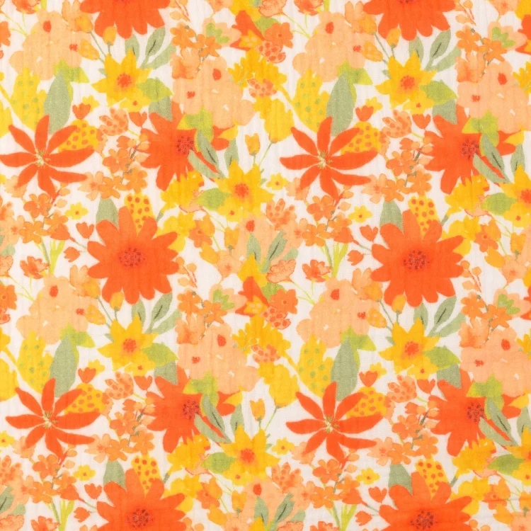 Baumwoll Musselin Summer Flowers, gelb