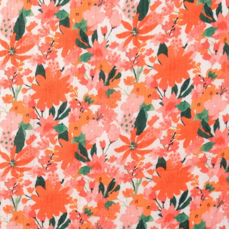 Baumwoll Musselin Summer Flowers, rosa