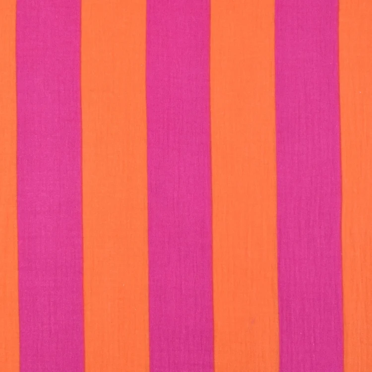 Baumwoll Musselin Wide Stripes, orange/pink
