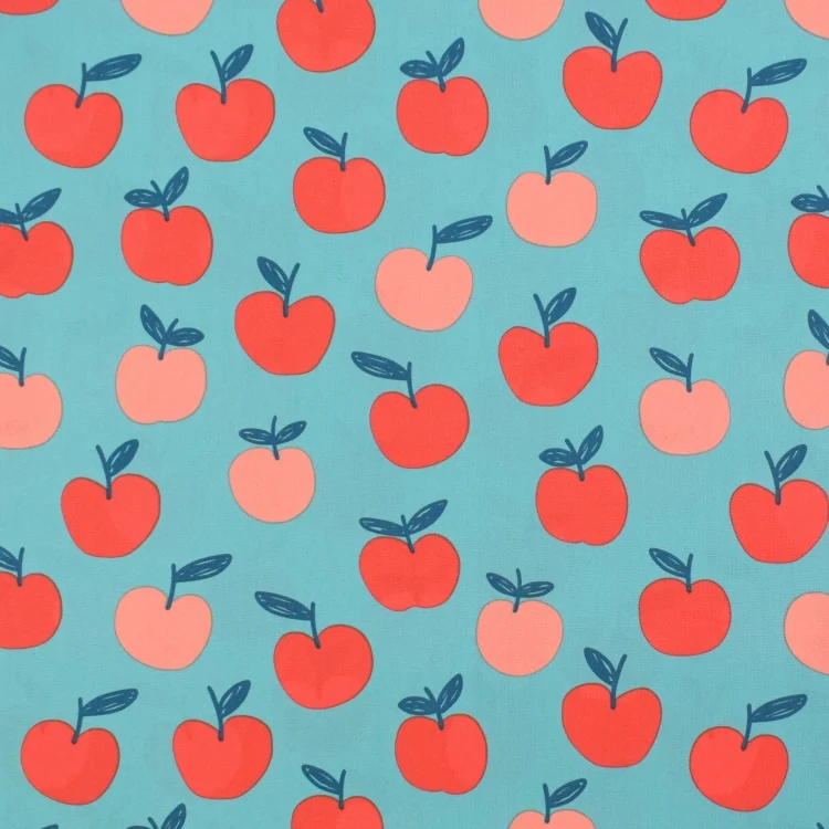 Baumwoll Popeline Apples, hellpetrol