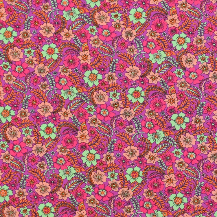 Baumwoll Popeline Beautiful Flowers, beere
