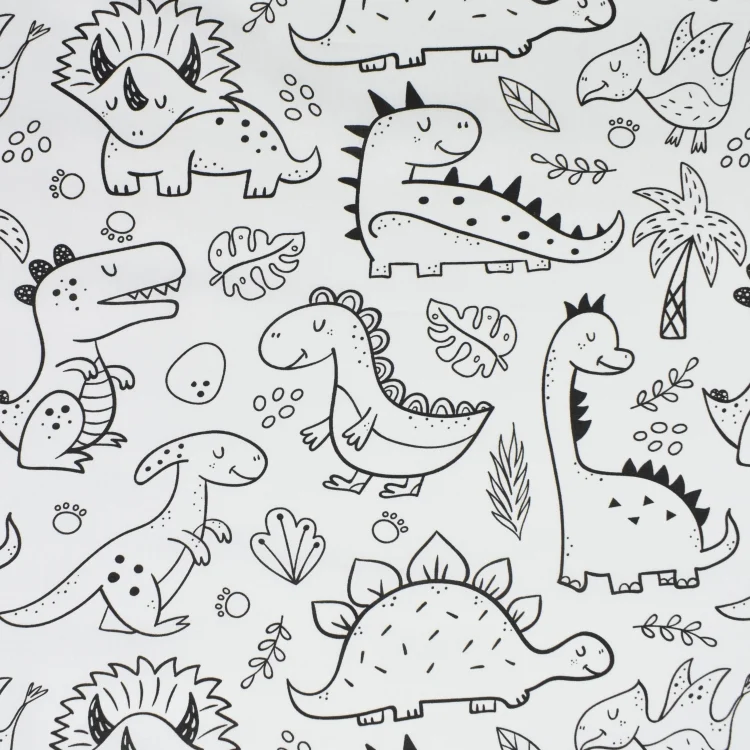 Baumwoll Popeline Cartoon Dinos, weiß
