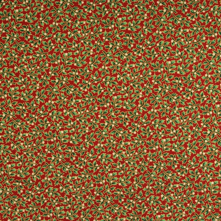 Baumwoll Popeline Christmas Leaves, dunkelrot