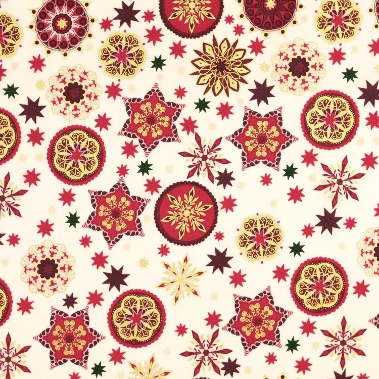 Baumwoll Popeline Christmas Mandala, creme