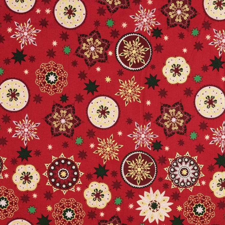 Baumwoll Popeline Christmas Mandala, dunkelrot