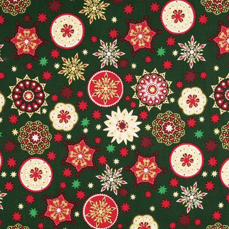 Baumwoll Popeline Christmas Mandala, dunkelgrün