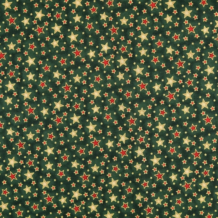 Baumwoll Popeline Christmas Stars, dunkelgrün