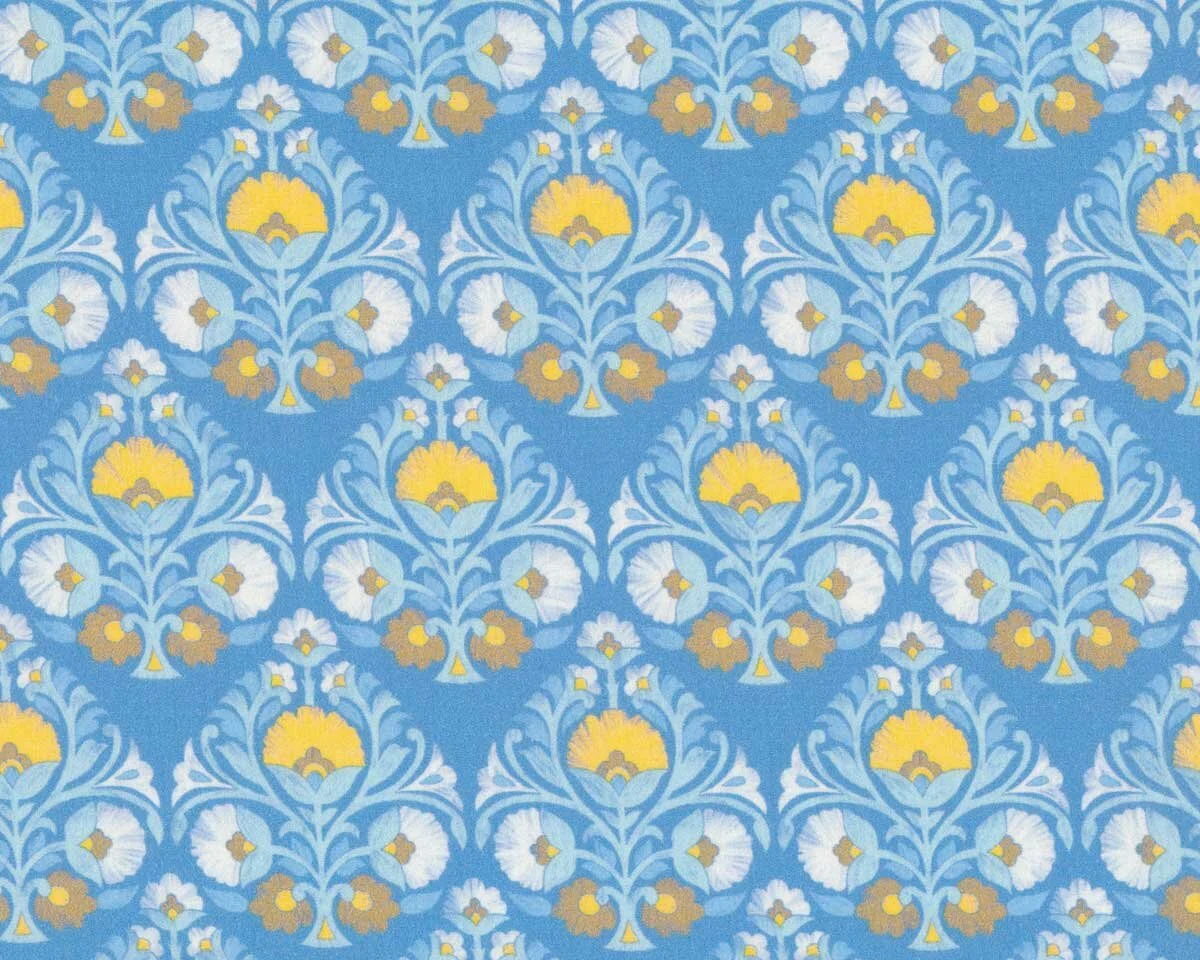 Baumwoll-Popeline EMILIE, Blüten-Ornament, blau, Hilco