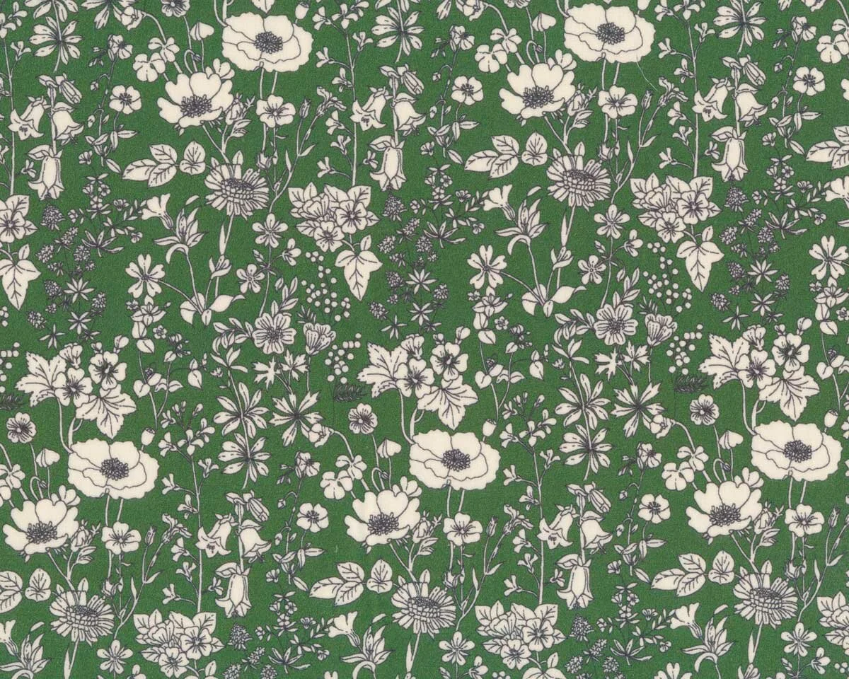 Baumwoll-Popeline EMILIE, Blumen, moosgrün, Hilco