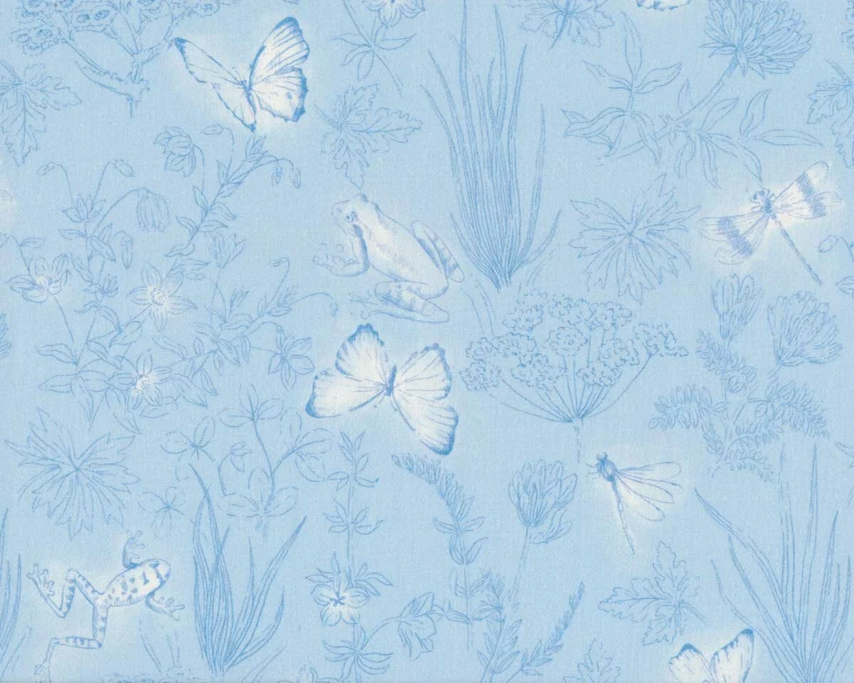 Baumwoll-Popeline EMILIE, Frosch und Schmetterling, hellblau, Hilco