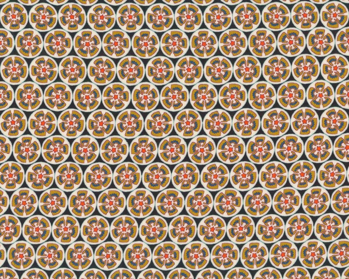 Baumwoll-Popeline EMILIE, Kreis-Blüten, schwarz-braun, Hilco