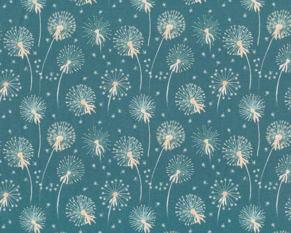 Baumwoll-Popeline EMILIE, Pusteblume, taubenblau-creme, Hilco