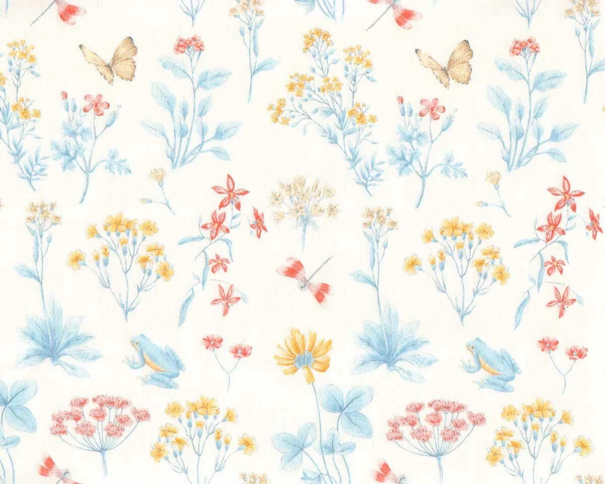 Baumwoll-Popeline EMILIE, Wildblumenwiese, hellblau-gelb, Hilco