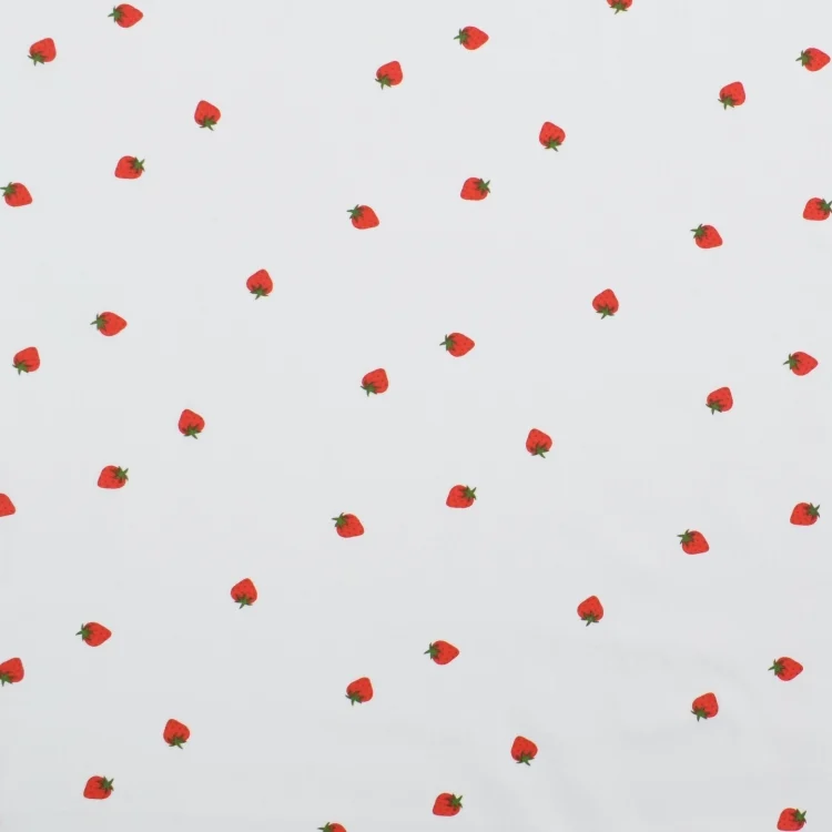 Baumwoll Popeline Erdbeeren, weiss