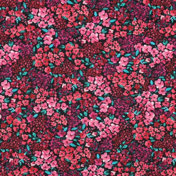Baumwoll Popeline Floating flowers, schwarz