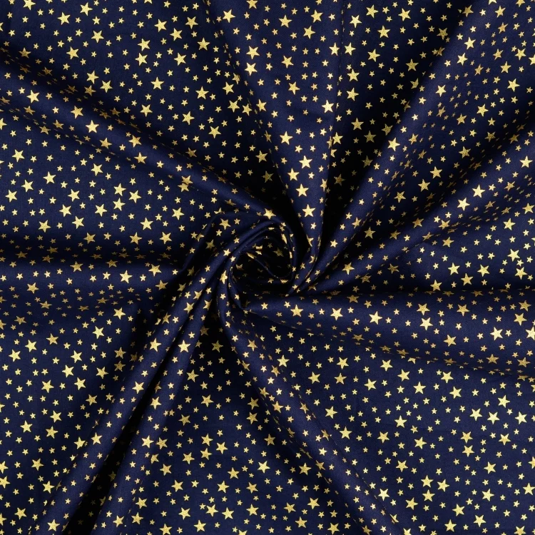 Baumwoll Popeline Golden Stars, marine