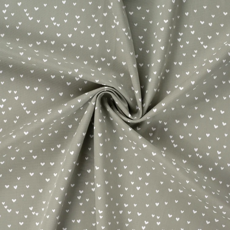 Baumwoll Popeline Mini Hearts, blassoliv