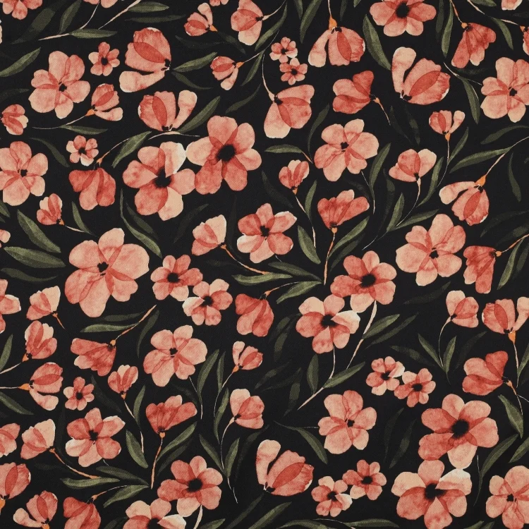 Baumwoll Satin Botanical Romance, schwarz