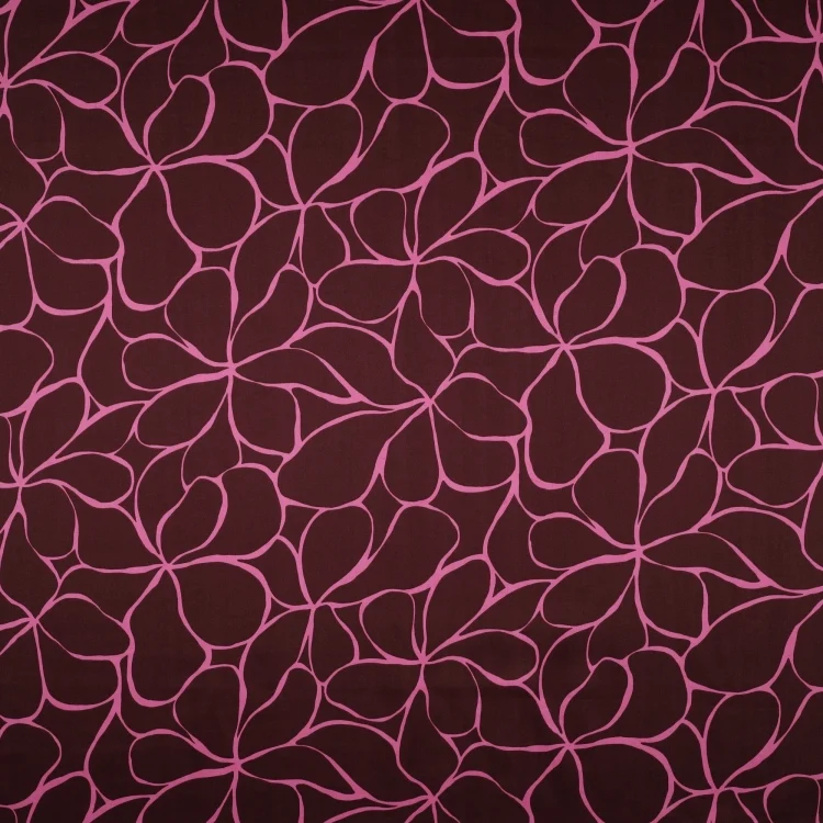 Baumwoll Satin Graphic Flowers, bordeaux