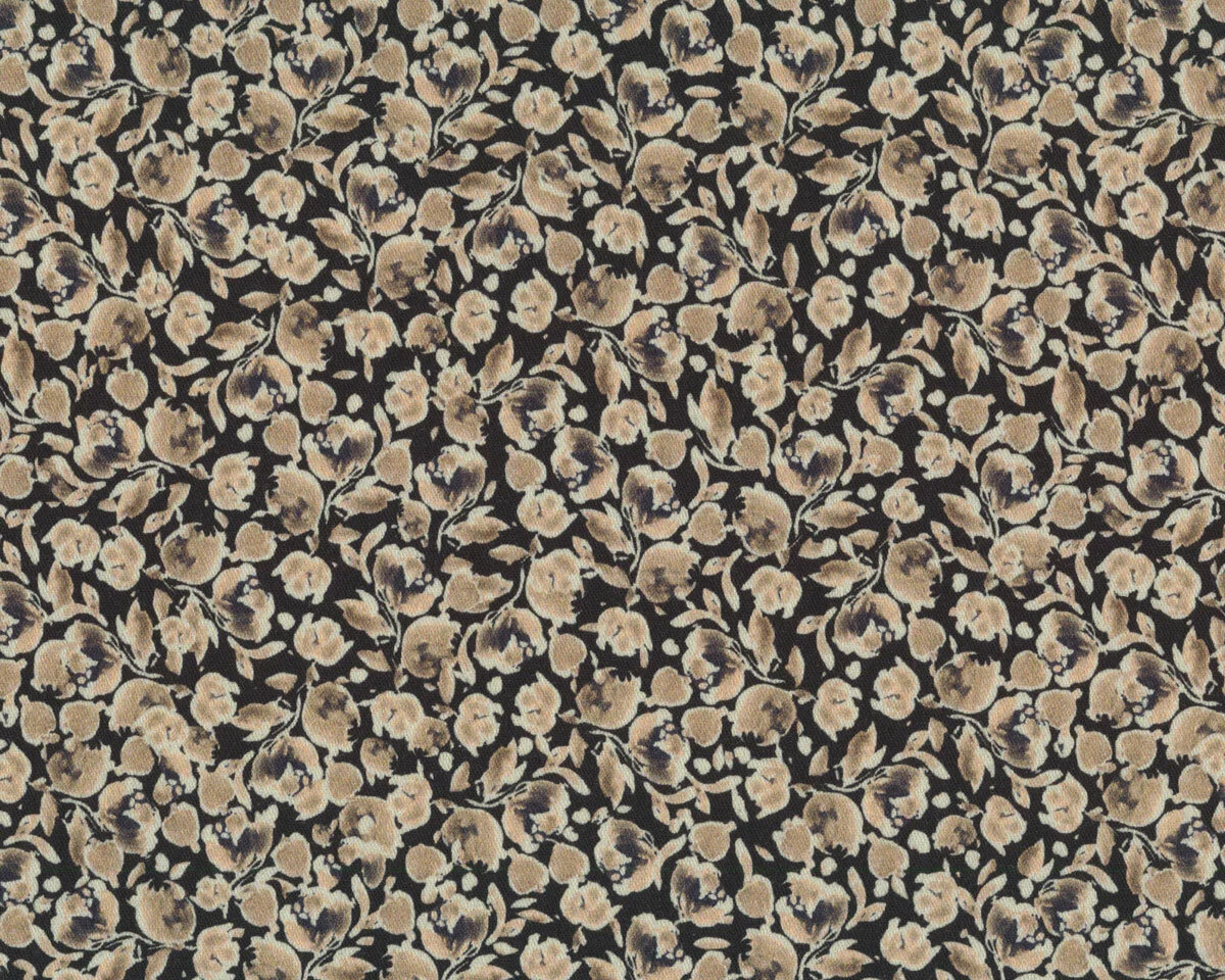 Baumwoll-Stretchstoff MIK, Blüten, dunkelbeige, Hilco
