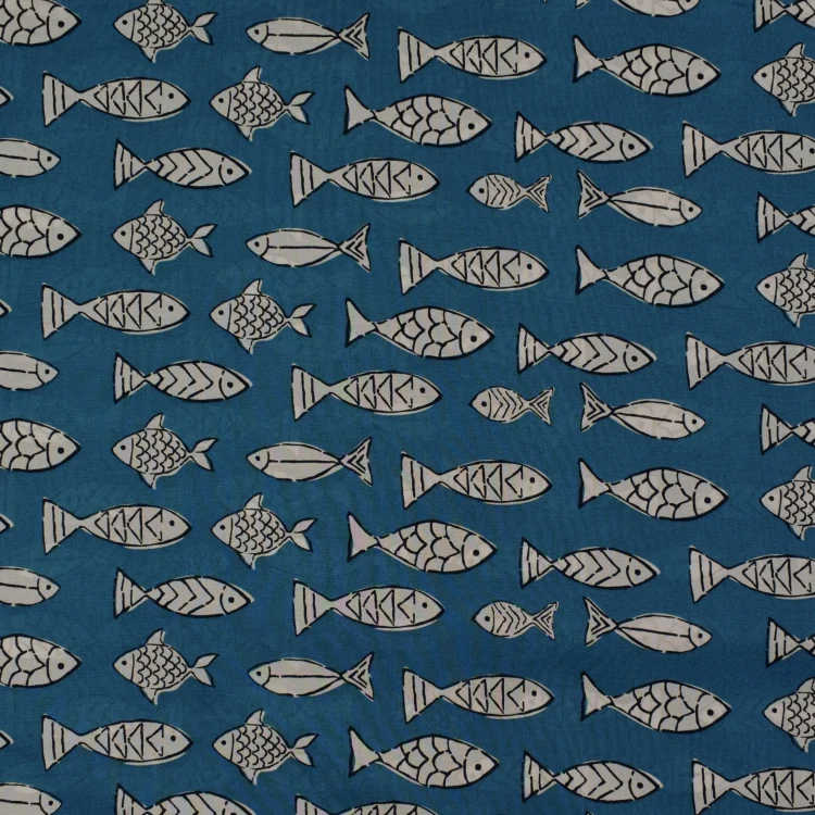 Baumwoll Voile Enjoy Classic Fishes, jeansblau