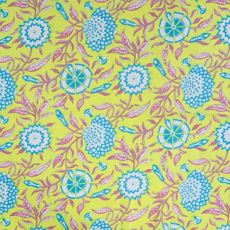Baumwoll Voile Enjoy Sorbet Beach Ethno Flowers, gelb
