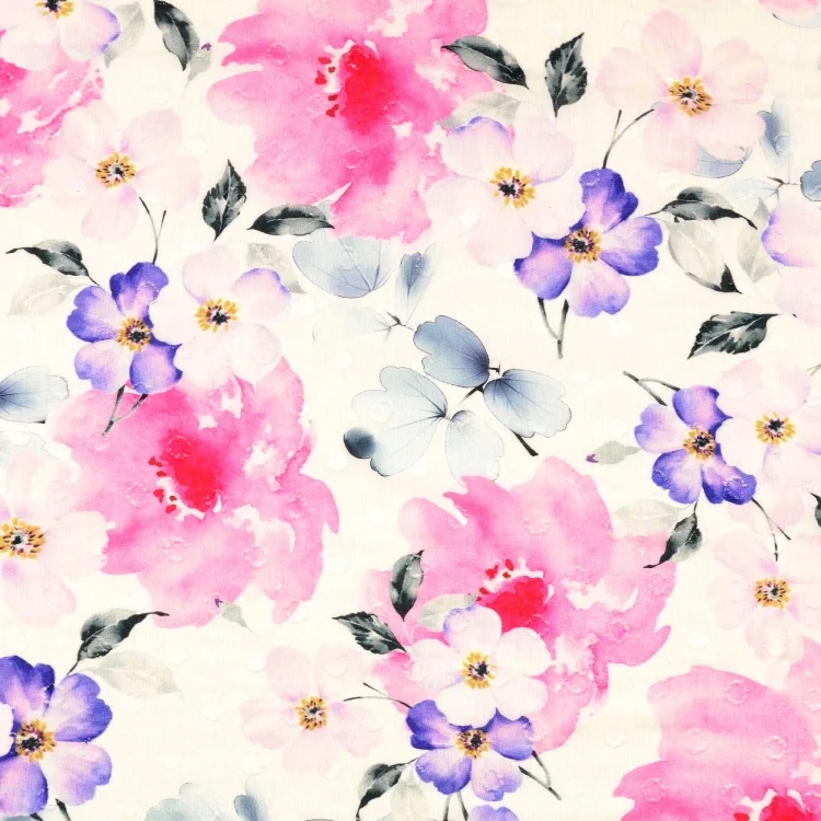 Baumwoll Voile Flower Dots, weiß