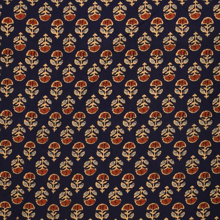 Baumwoll Voile Folk Flowers, marine