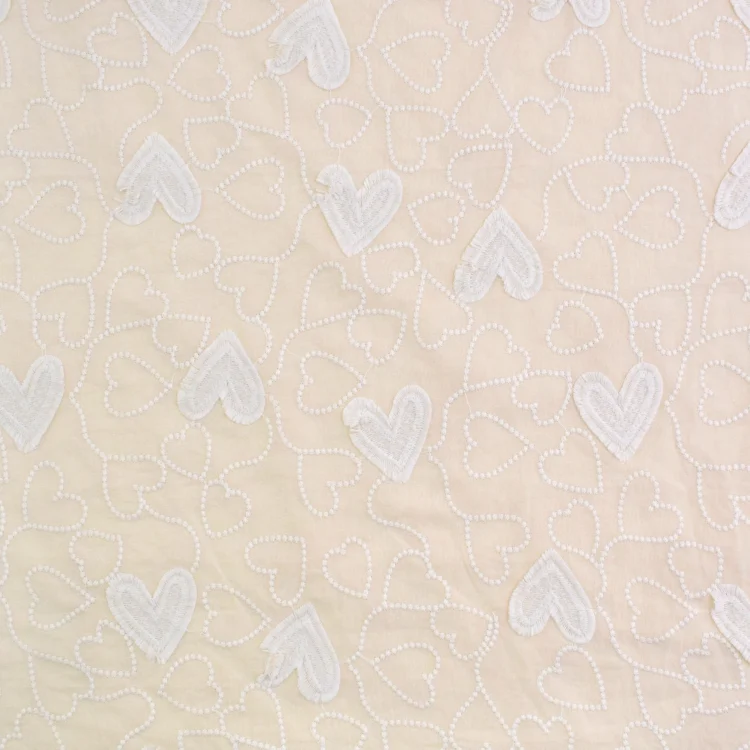 Baumwoll Voile Stickerei Hearts, wollweiß