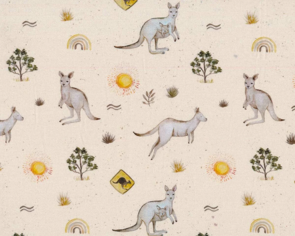 Baumwolljersey AUSTRALIEN, Kängurus, beige, Christiane Zielinski