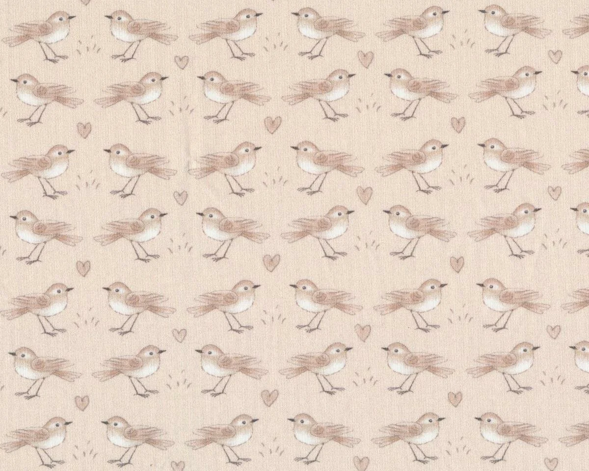 Baumwolljersey BIRD POESIE, Vögel in Reihen, hellbeige, Hilco