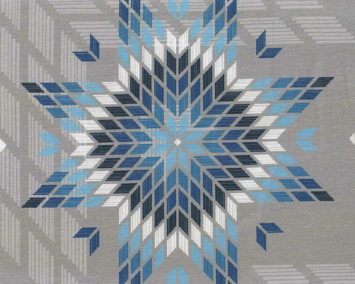 Baumwolljersey COZY EMBROIDERIES, Sterne und Streifen, grau, Lycklig Design