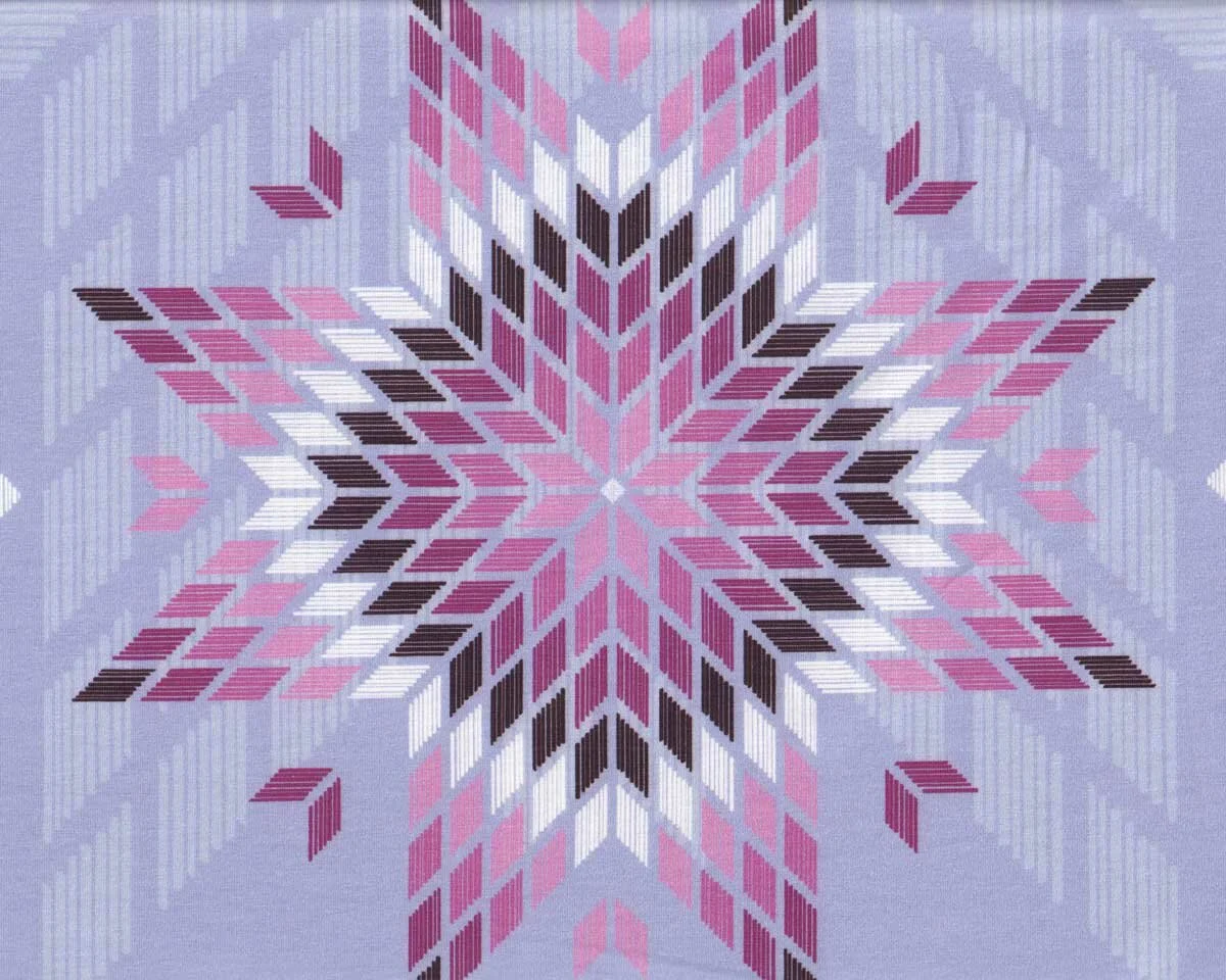 Baumwolljersey COZY EMBROIDERIES, Sterne und Streifen, lila, Lycklig Design