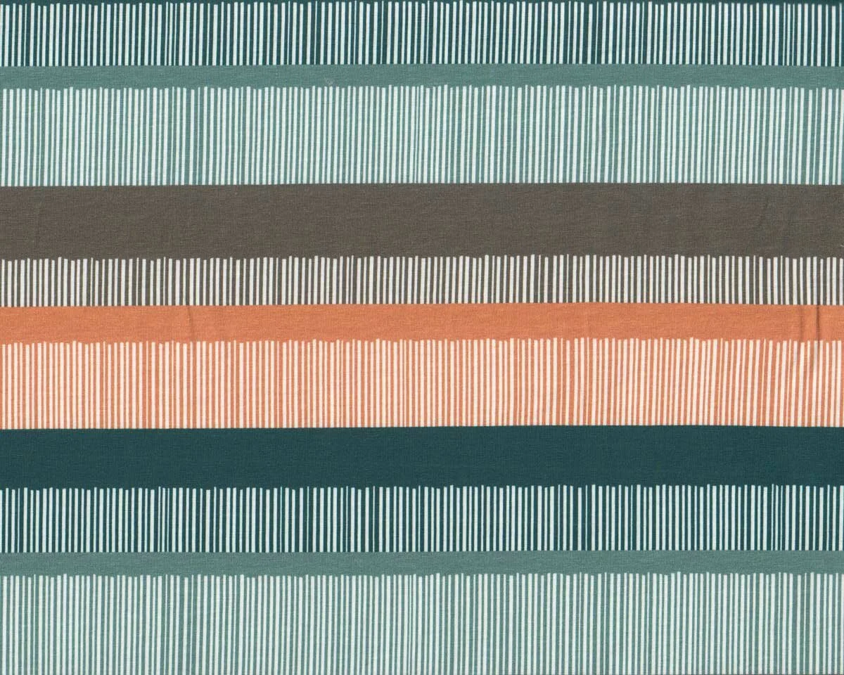 Baumwolljersey COZY STRIPES, Streifenmuster, petrol, Lycklig Design