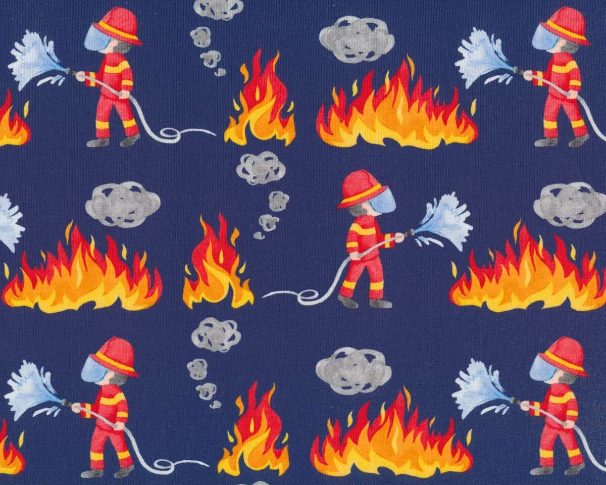 Baumwolljersey FIREFIGHTERS, Feuerwehrmann, dunkelblau, Hilco