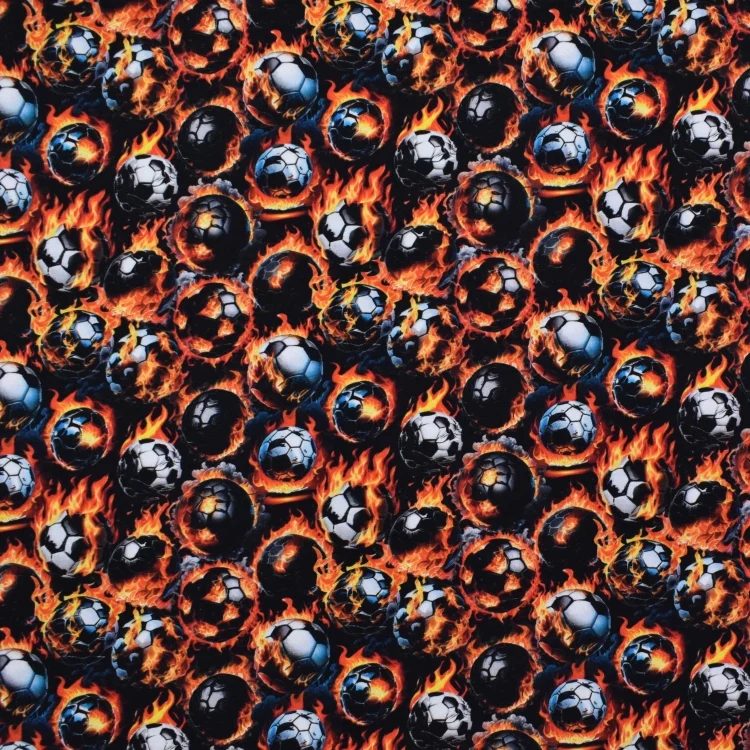 Baumwolljersey Flaming Football, schwarz