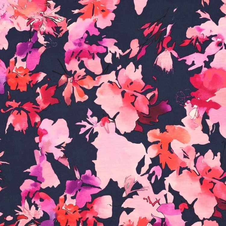 Baumwolljersey Flowers, dunkellila