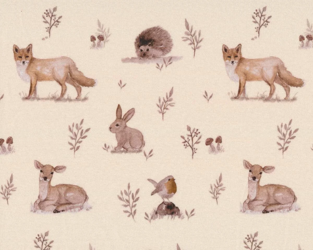 Baumwolljersey FOREST ANIMALS, Fuchs, beige, Christiane Zielinski