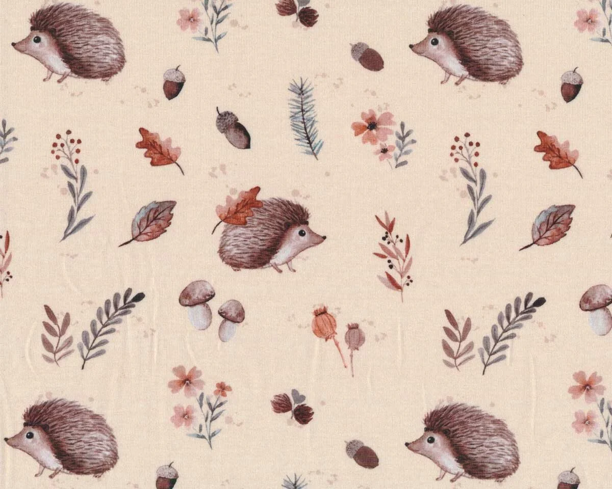 Baumwolljersey FOREST ANIMALS, Igel, beige, Christiane Zielinski