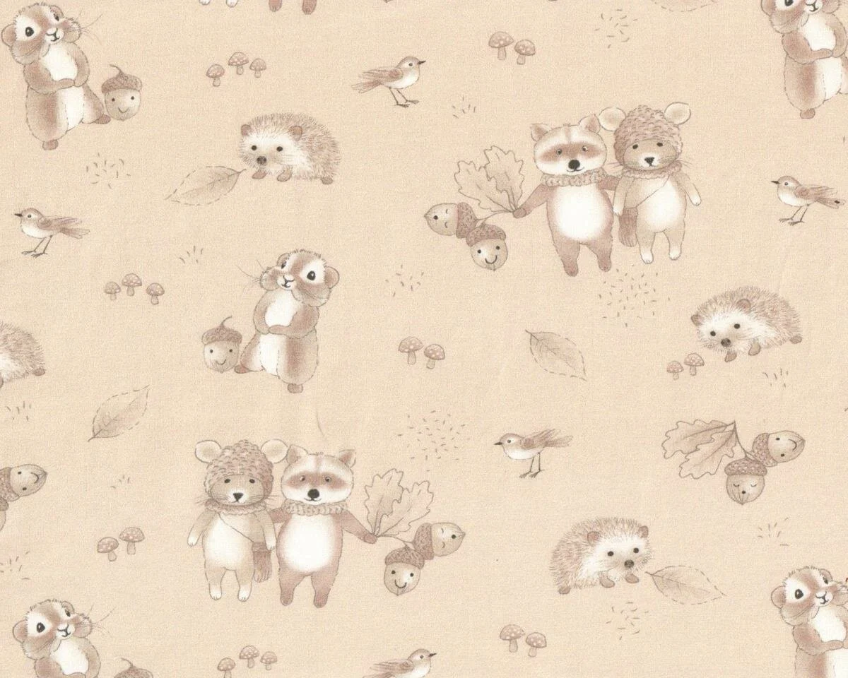 Baumwolljersey FRIENDS POESIE, Hörnchen & Fuchs, hellbeige, Hilco