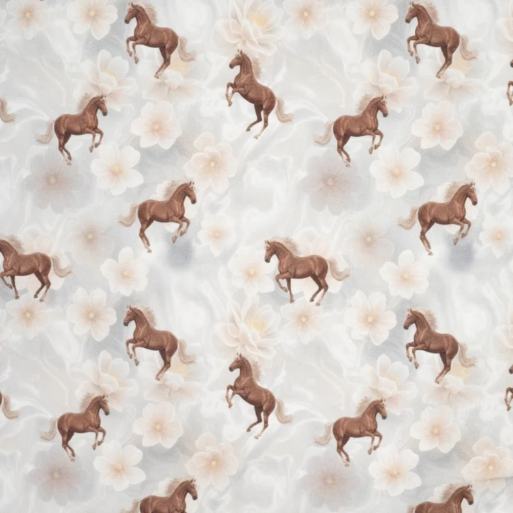 Baumwolljersey Horses, grau