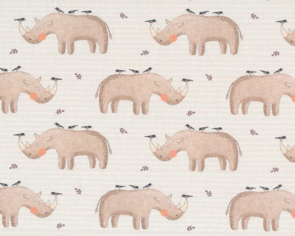 Baumwolljersey I LIKE AFRICA, Nashorn, beige, Hilco