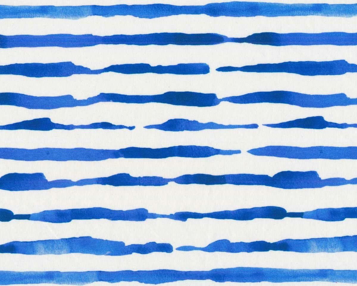 Baumwolljersey INKY STRIPE, Streifen, weiß-blau, Hilco