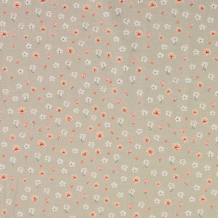 Baumwolljersey Kleine Blumen, beige